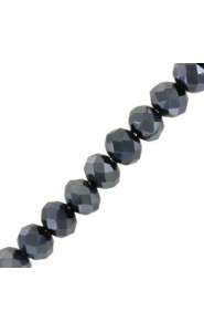 Faceted glass rondelle beads 6x4mm Hematite pearl shine coating
